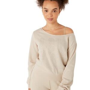 Light Beige Off-the-Shoulder Sweater with Relaxed Fit